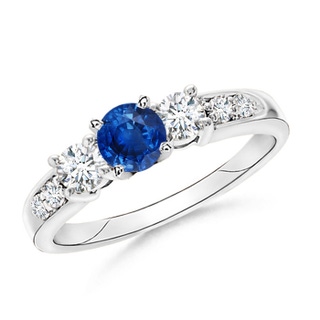 6mm AAA Three Stone Sapphire and Diamond Ring in White Gold