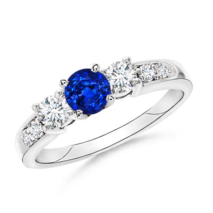 6mm AAAA Three Stone Sapphire and Diamond Ring in White Gold