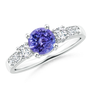 6mm AA Three Stone Tanzanite and Diamond Ring in White Gold