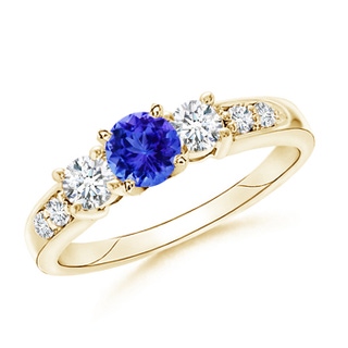 6mm AAA Three Stone Tanzanite and Diamond Ring in 9K Yellow Gold