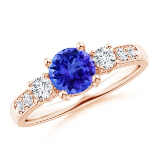 6mm AAA Three Stone Tanzanite and Diamond Ring in Rose Gold