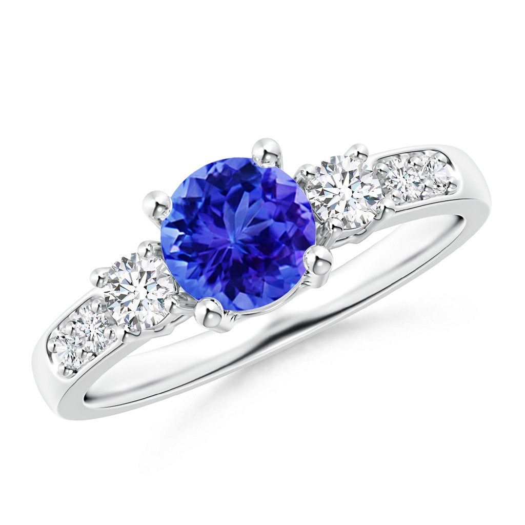 6mm AAA Three Stone Tanzanite and Diamond Ring in White Gold