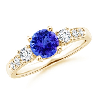 6mm AAA Three Stone Tanzanite and Diamond Ring in Yellow Gold