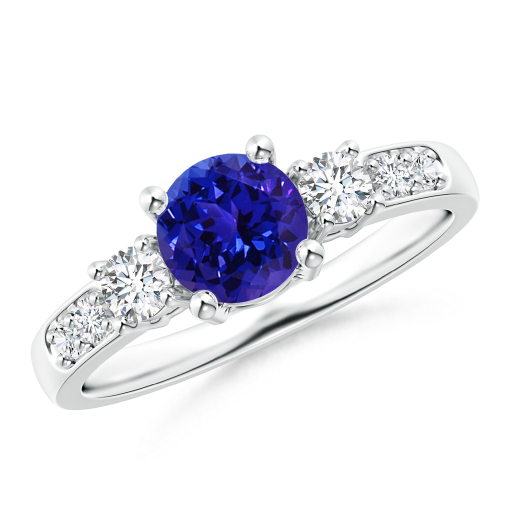 6mm AAAA Three Stone Tanzanite and Diamond Ring in P950 Platinum