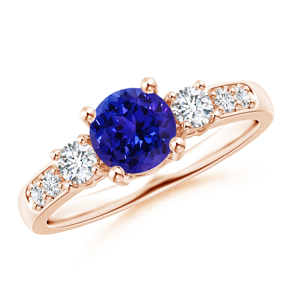 6mm AAAA Three Stone Tanzanite and Diamond Ring in Rose Gold