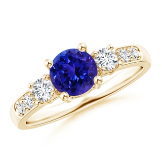 6mm AAAA Three Stone Tanzanite and Diamond Ring in Yellow Gold