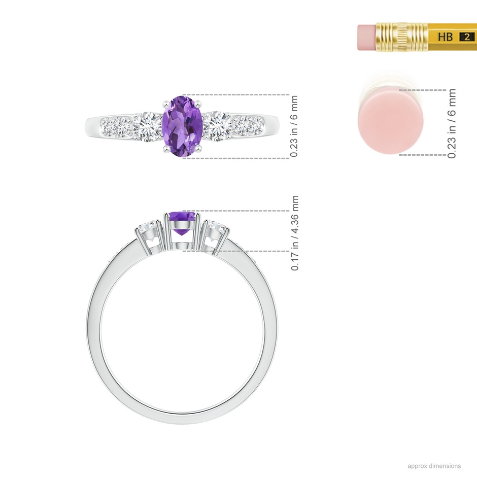 6x4mm AA Three Stone Amethyst and Diamond Ring with Accents in P950 Platinum ruler