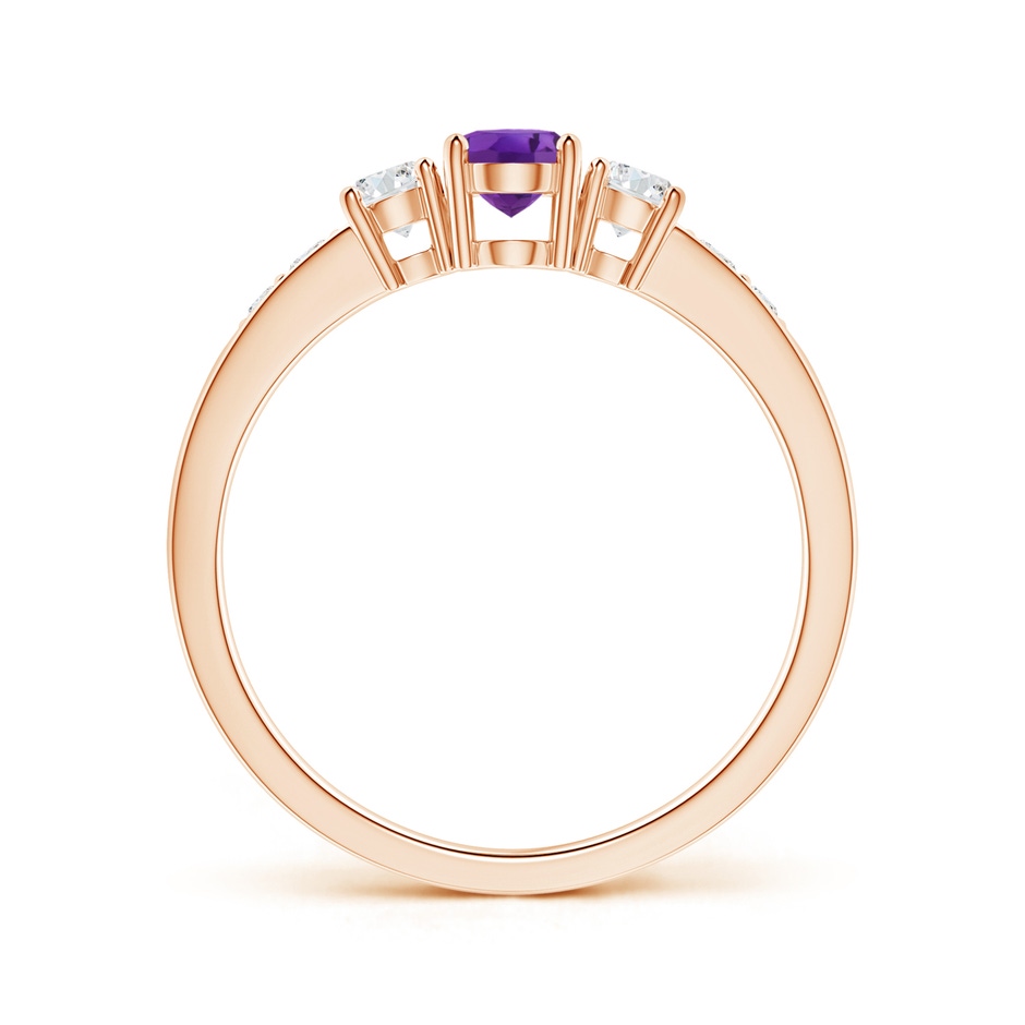 6x4mm AAA Three Stone Amethyst and Diamond Ring with Accents in Rose Gold side 199