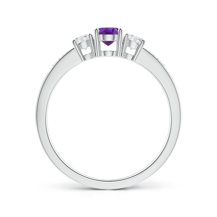 6x4mm AAA Three Stone Amethyst and Diamond Ring with Accents in White Gold Side-1