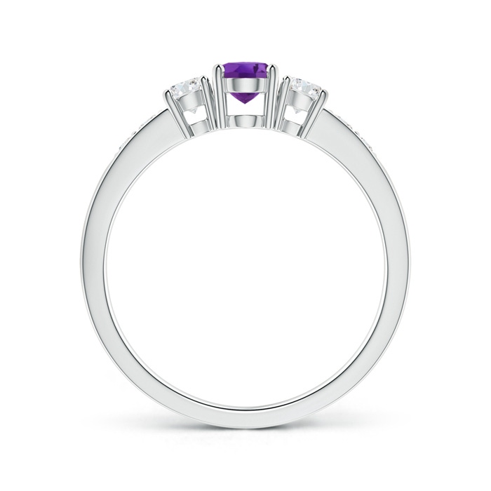 6x4mm AAA Three Stone Amethyst and Diamond Ring with Accents in White Gold side-1