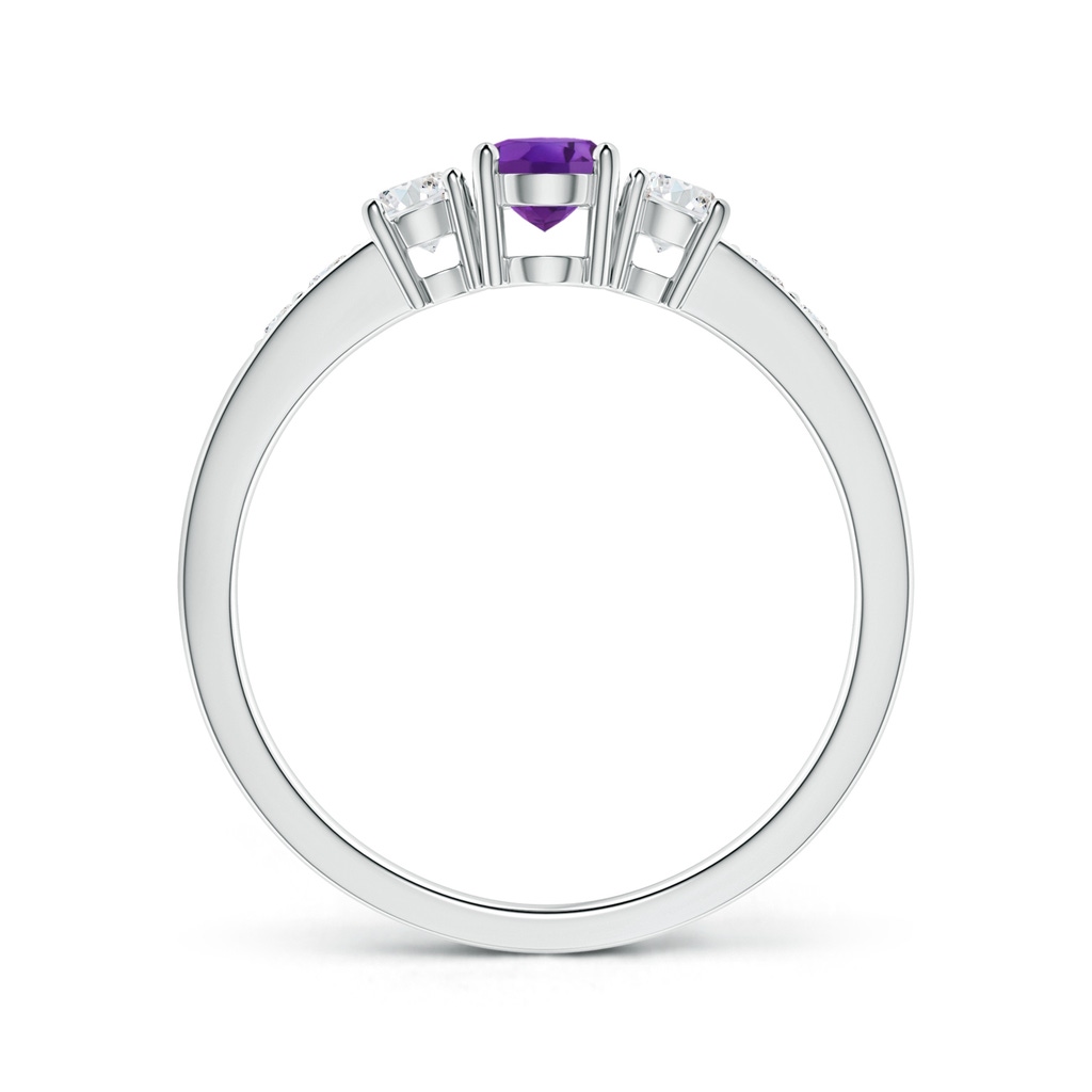 6x4mm AAA Three Stone Amethyst and Diamond Ring with Accents in White Gold - side 199
