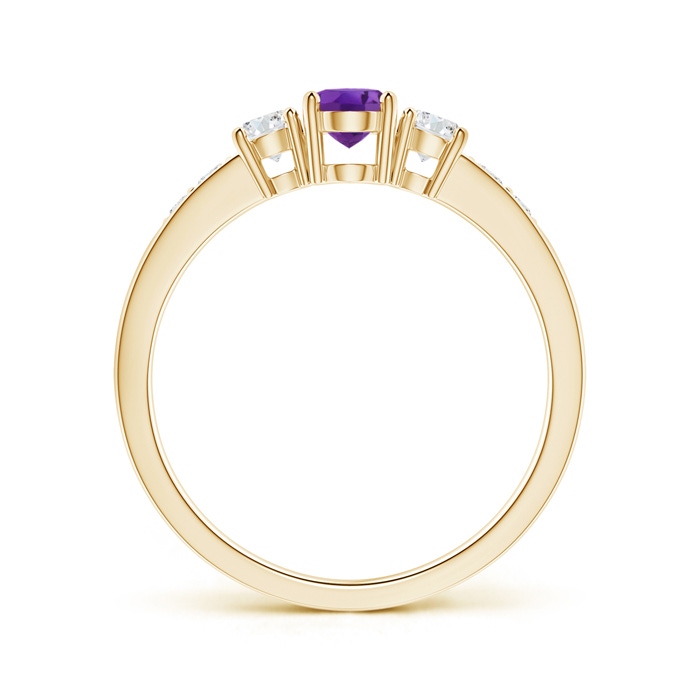 6x4mm AAA Three Stone Amethyst and Diamond Ring with Accents in Yellow Gold side-1