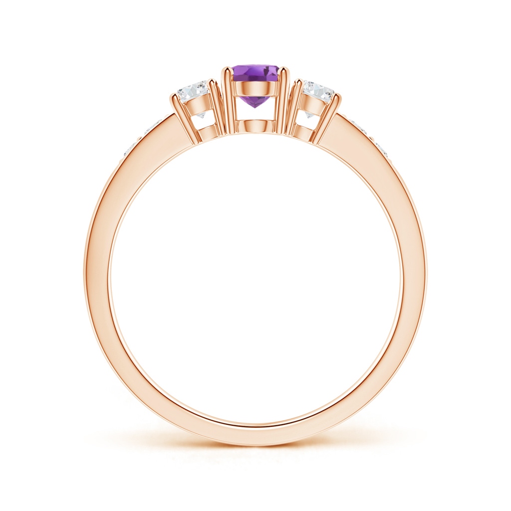 6x4mm AAAA Three Stone Amethyst and Diamond Ring with Accents in Rose Gold - side 199