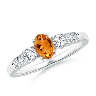 6x4mm AAA Three Stone Citrine and Diamond Ring with Accents in White Gold
