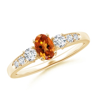 6x4mm AAAA Three Stone Citrine and Diamond Ring with Accents in 9K Yellow Gold