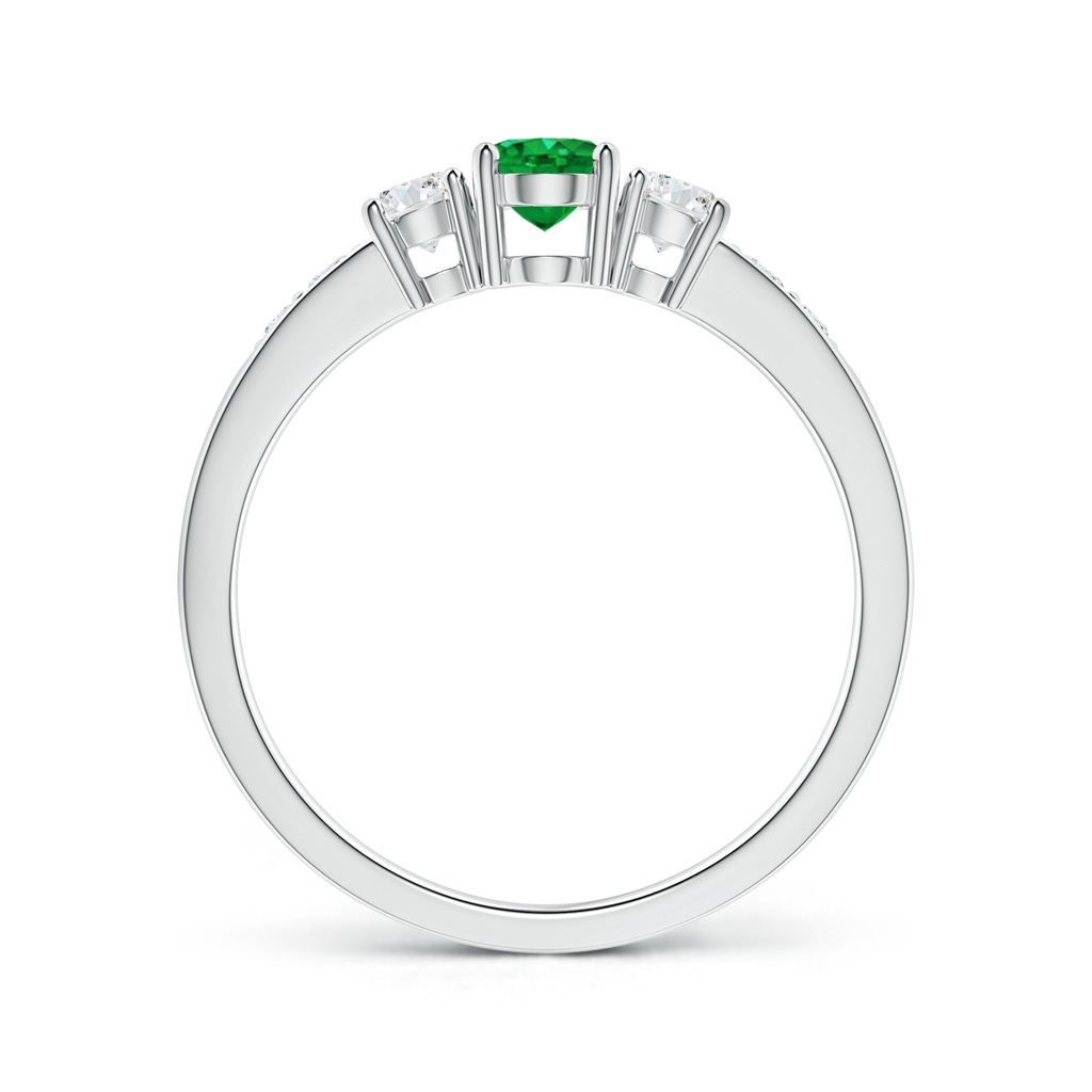 6x4mm AAA Three Stone Emerald and Diamond Ring with Accents in White Gold Product Image