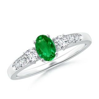 6x4mm AAAA Three Stone Emerald and Diamond Ring with Accents in P950 Platinum