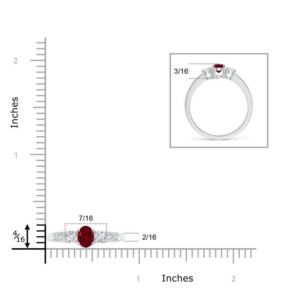 6x4mm AAA Three Stone Garnet and Diamond Ring with Accents in White Gold product image