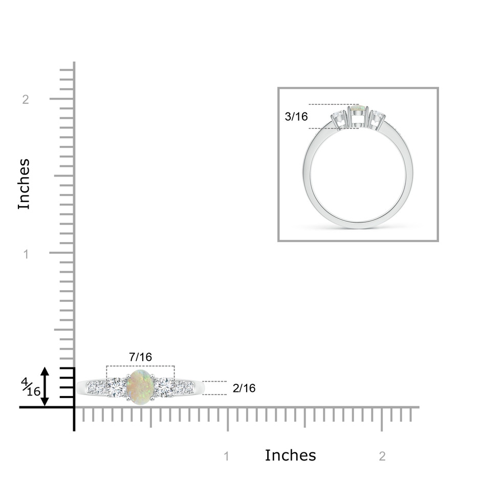 6x4mm AAA Three Stone Opal and Diamond Ring with Accents in White Gold ruler