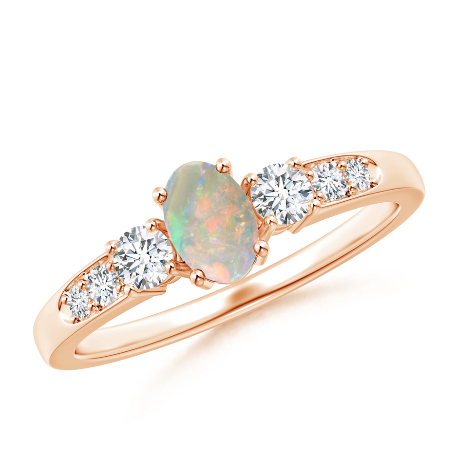6x4mm AAAA Three Stone Opal and Diamond Ring with Accents in 18K Rose Gold 
