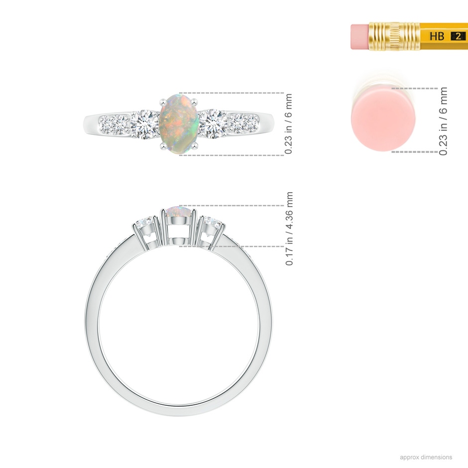 6x4mm AAAA Three Stone Opal and Diamond Ring with Accents in 18K White Gold ruler