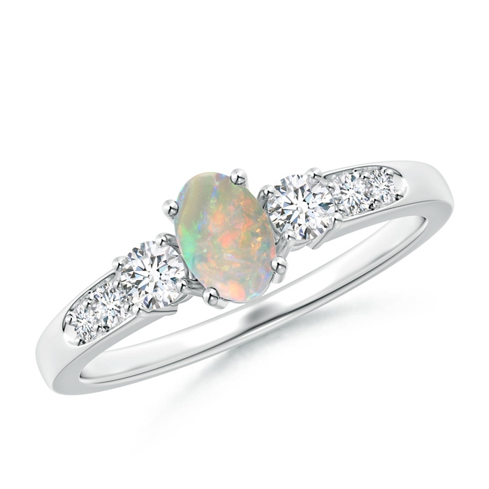 6x4mm AAAA Three Stone Opal and Diamond Ring with Accents in P950 Platinum