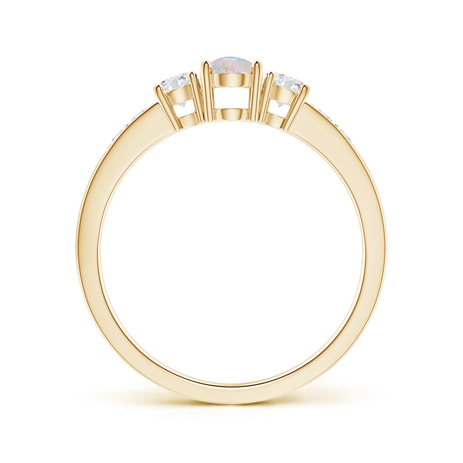 6x4mm AAAA Three Stone Opal and Diamond Ring with Accents in Yellow Gold