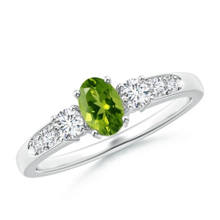 6x4mm AAAA Three Stone Peridot and Diamond Ring with Accents in White Gold