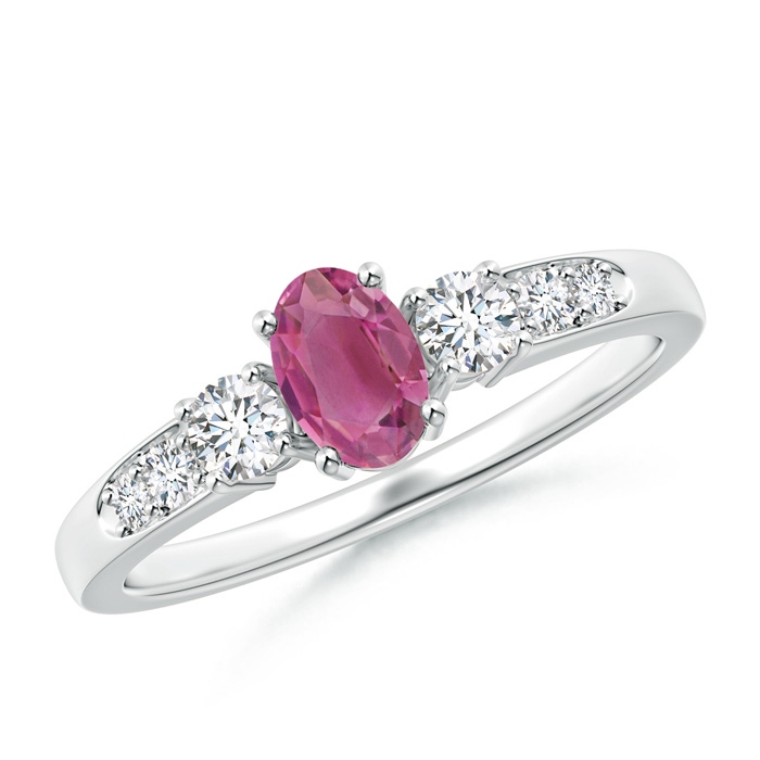 6x4mm AAA Three Stone Pink Tourmaline and Diamond Ring with Accents in White Gold