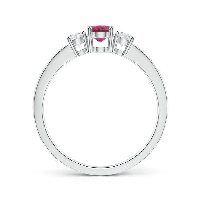 6x4mm AAA Three Stone Pink Tourmaline and Diamond Ring with Accents in White Gold Product Image