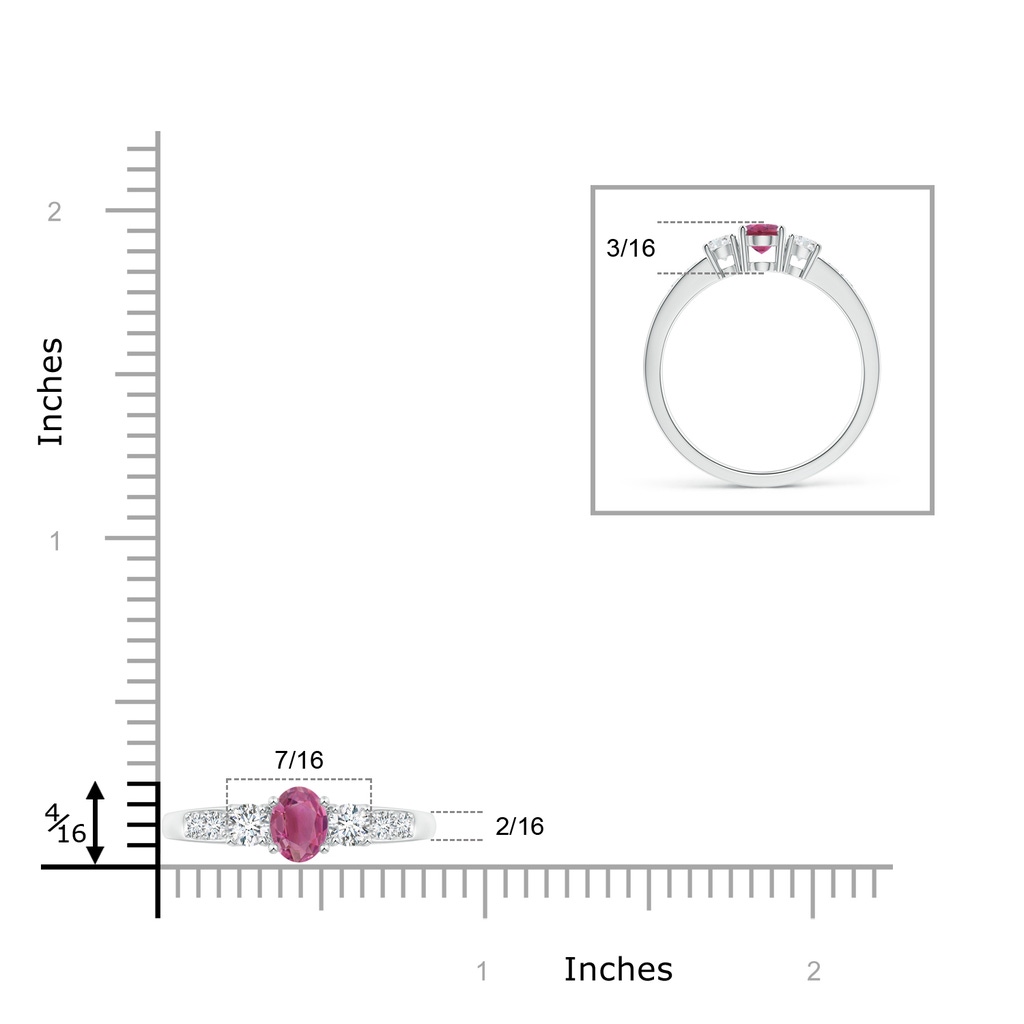 6x4mm AAA Three Stone Pink Tourmaline and Diamond Ring with Accents in White Gold Product Image