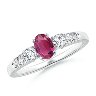 6x4mm AAAA Three Stone Pink Tourmaline and Diamond Ring with Accents in White Gold
