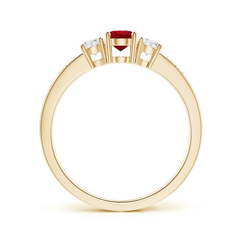 6x4mm AAA Three Stone Ruby and Diamond Ring with Accents in Yellow Gold side-1