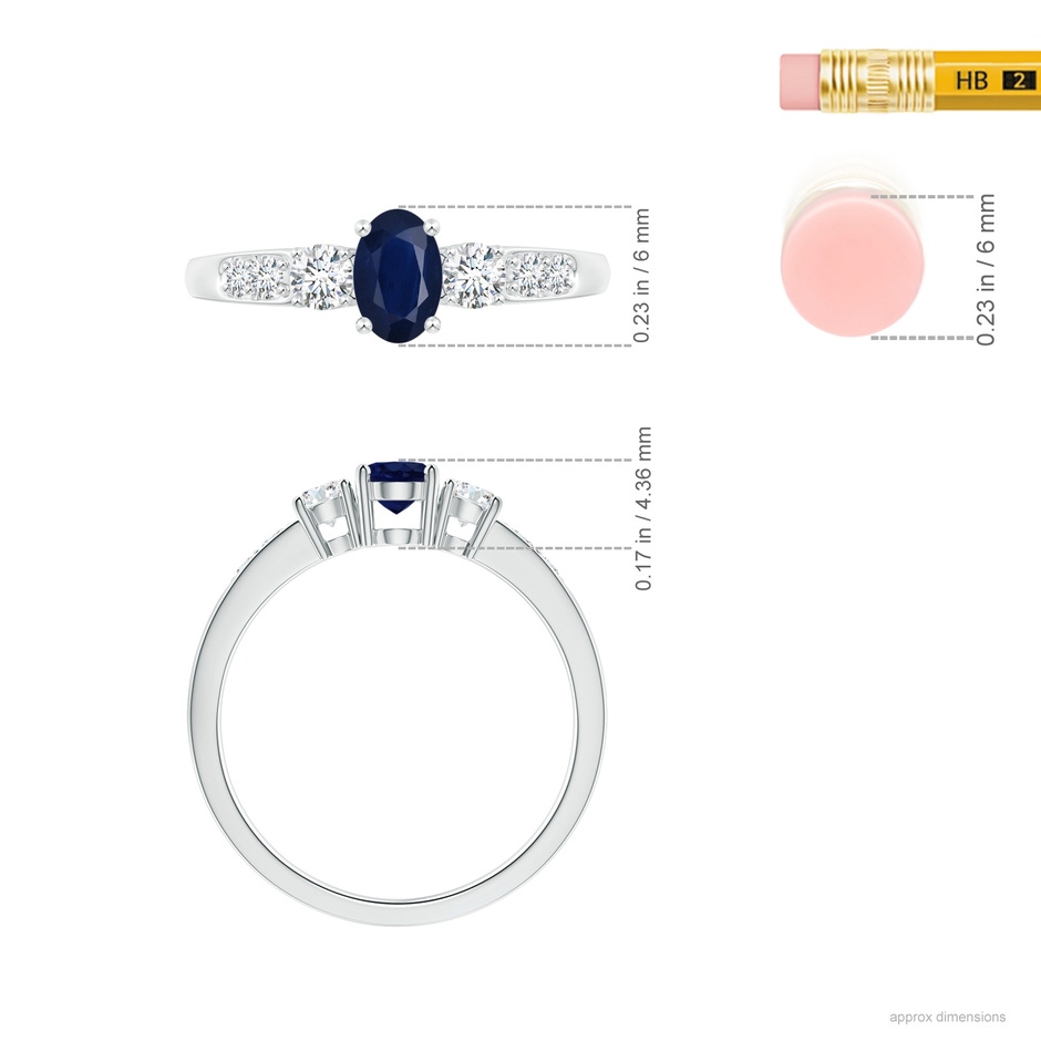 6x4mm A Three Stone Blue Sapphire and Diamond Ring with Accents in White Gold ruler