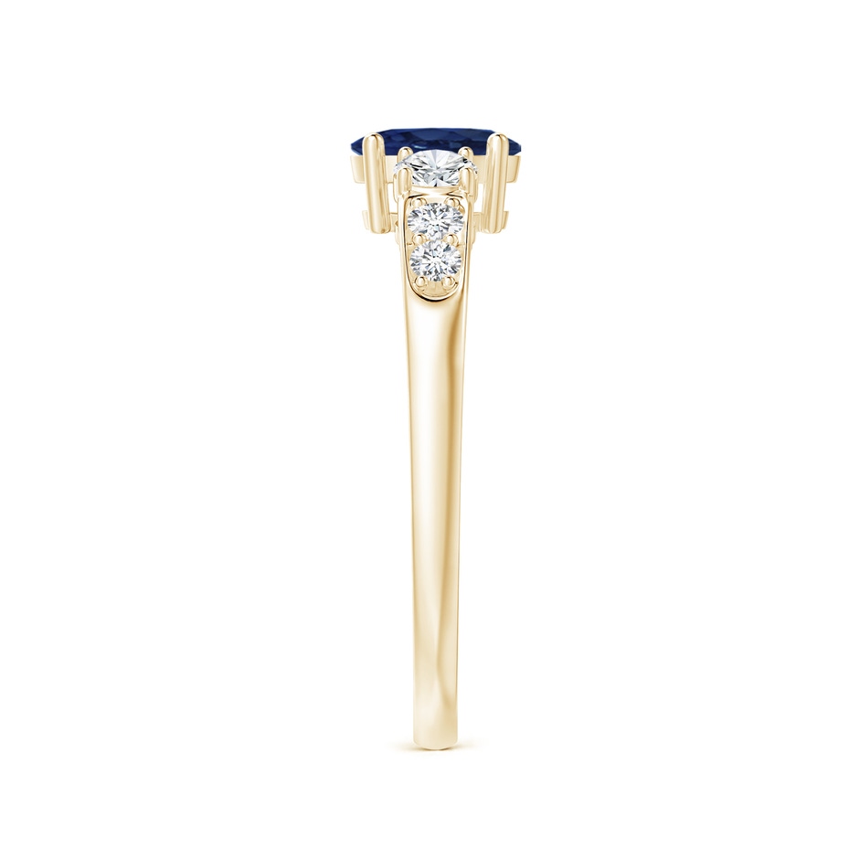 6x4mm AA Three Stone Blue Sapphire and Diamond Ring with Accents in Yellow Gold side 299