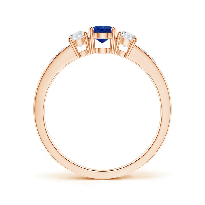 6x4mm AAA Three Stone Blue Sapphire and Diamond Ring with Accents in Rose Gold Side-1