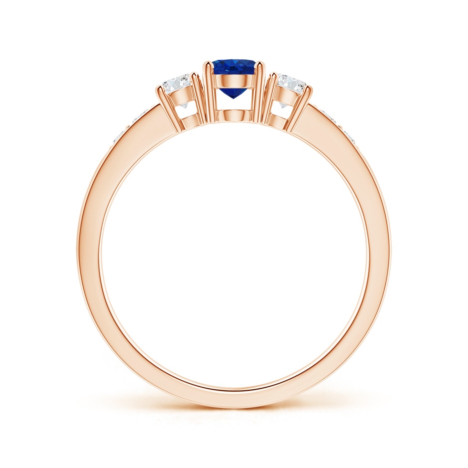 6x4mm AAA Three Stone Blue Sapphire and Diamond Ring with Accents in Rose Gold side 199