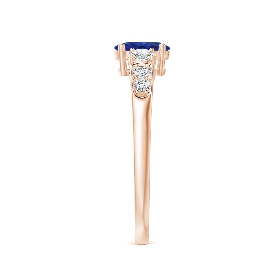 6x4mm AAA Three Stone Blue Sapphire and Diamond Ring with Accents in Rose Gold side 299