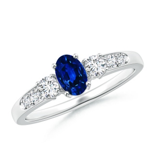 6x4mm AAAA Three Stone Blue Sapphire and Diamond Ring with Accents in P950 Platinum