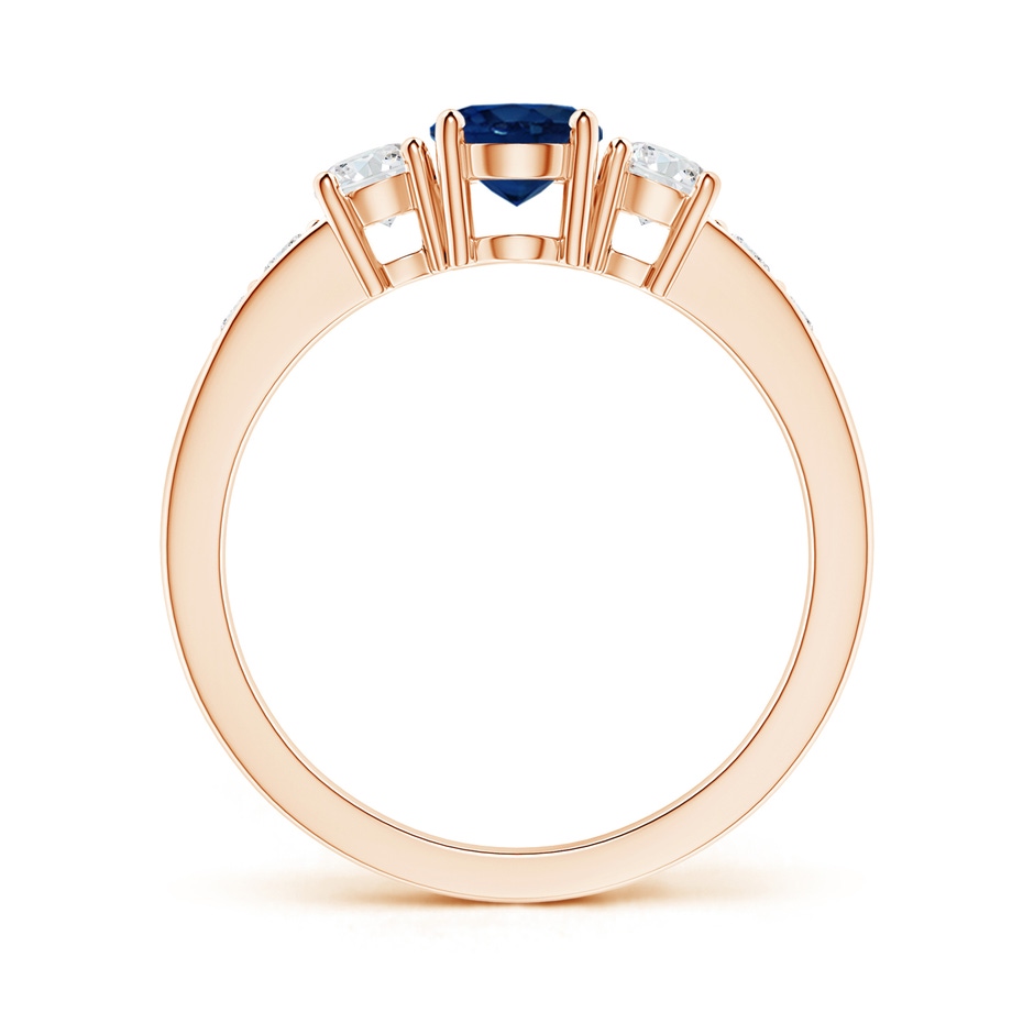 7x5mm AA Three Stone Blue Sapphire and Diamond Ring with Accents in 18K Rose Gold side 199