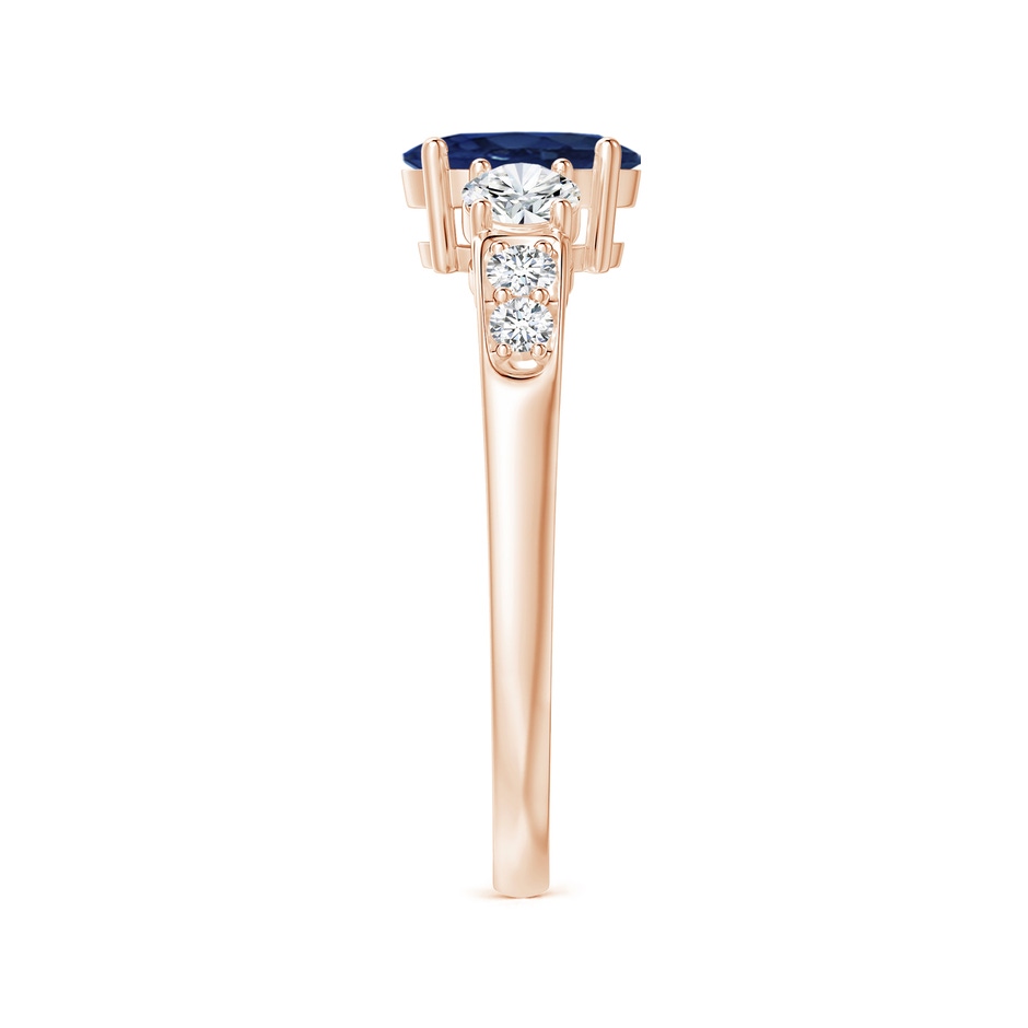7x5mm AA Three Stone Blue Sapphire and Diamond Ring with Accents in 18K Rose Gold side 299