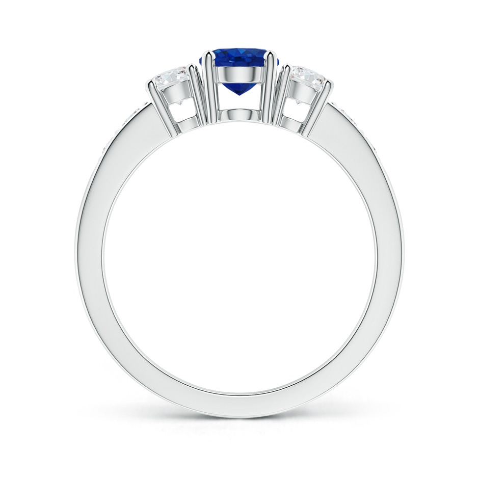7x5mm AAA Three Stone Blue Sapphire and Diamond Ring with Accents in P950 Platinum side 199