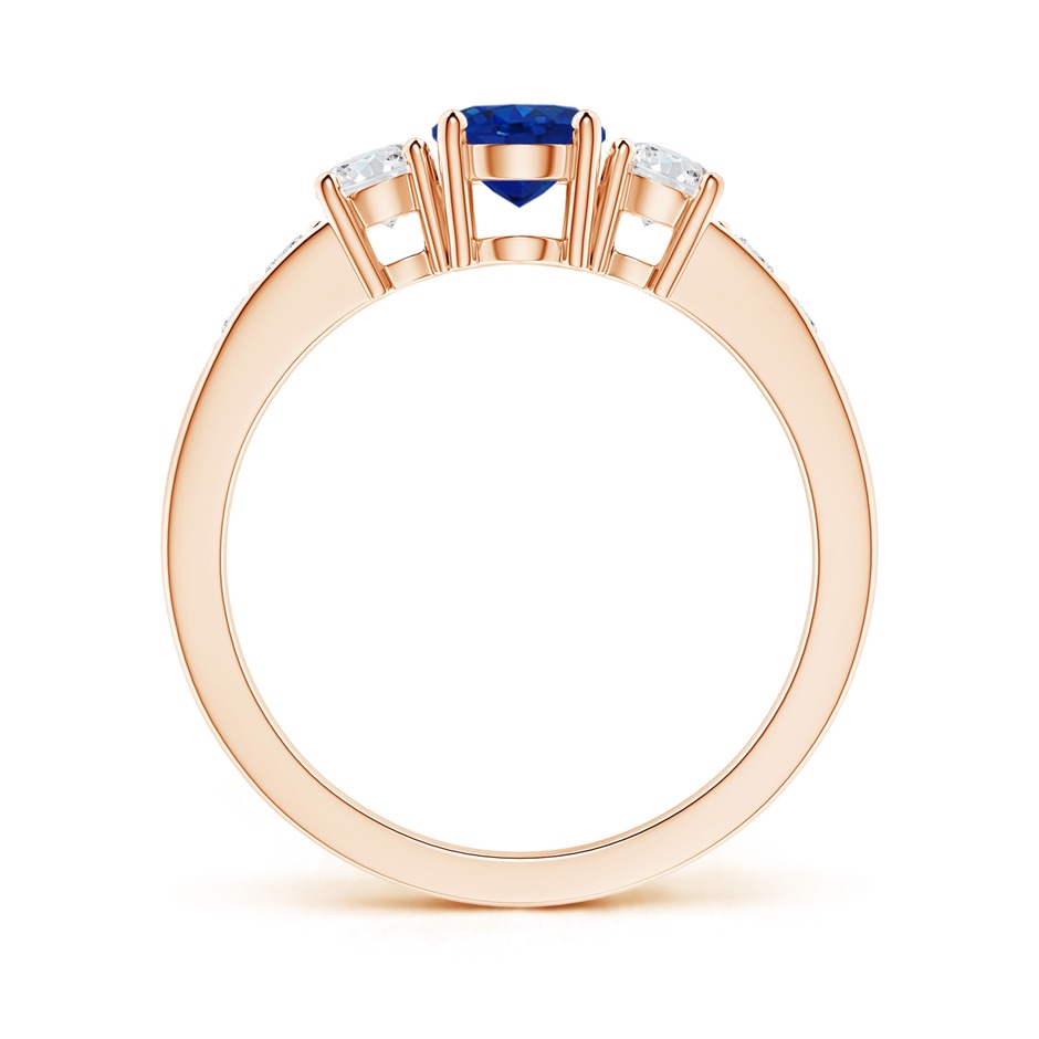 7x5mm AAA Three Stone Blue Sapphire and Diamond Ring with Accents in Rose Gold side 199