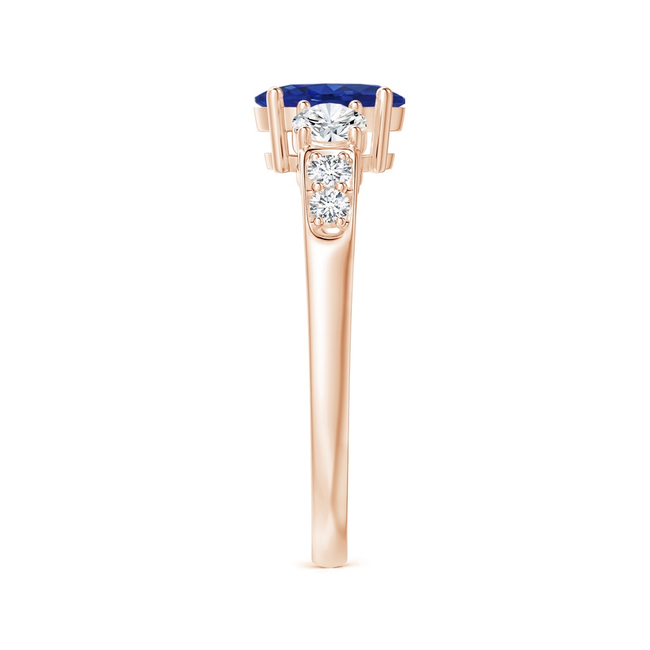 7x5mm AAA Three Stone Blue Sapphire and Diamond Ring with Accents in Rose Gold side 299