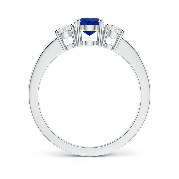 7x5mm AAA Three Stone Blue Sapphire and Diamond Ring with Accents in White Gold Side-1