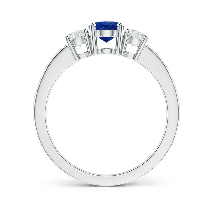 7x5mm AAA Three Stone Blue Sapphire and Diamond Ring with Accents in White Gold side-1