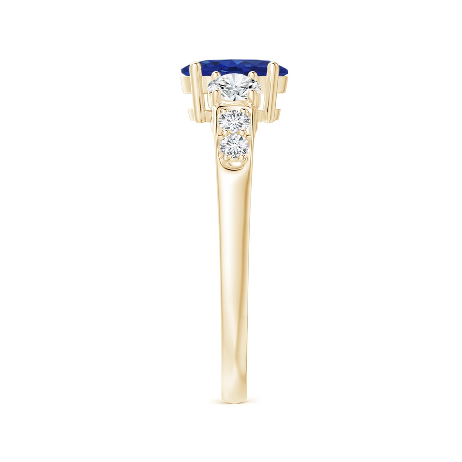 7x5mm AAA Three Stone Blue Sapphire and Diamond Ring with Accents in Yellow Gold side 299