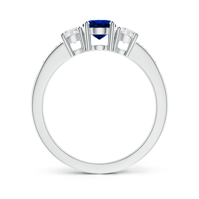7x5mm AAAA Three Stone Blue Sapphire and Diamond Ring with Accents in P950 Platinum Side-1