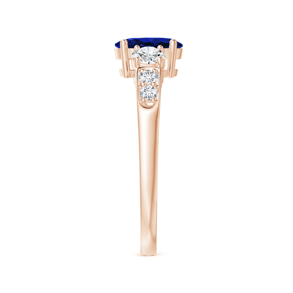 7x5mm AAAA Three Stone Blue Sapphire and Diamond Ring with Accents in Rose Gold side 299