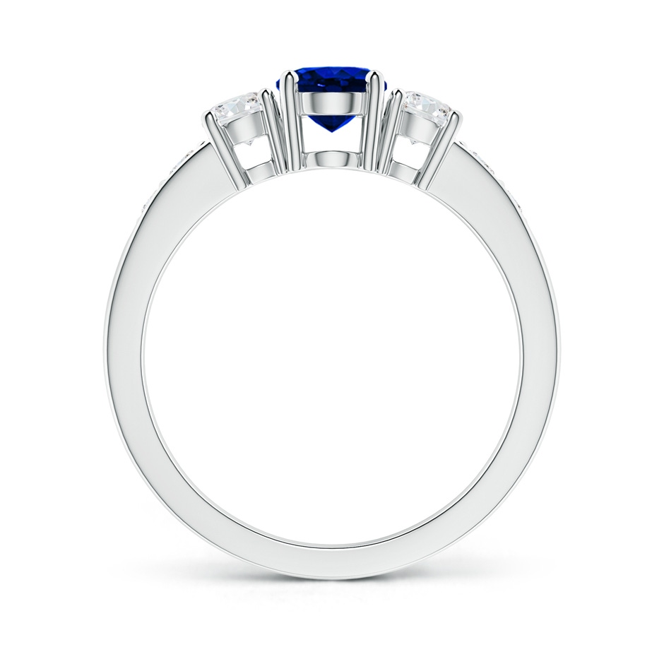 7x5mm AAAA Three Stone Blue Sapphire and Diamond Ring with Accents in White Gold side 199